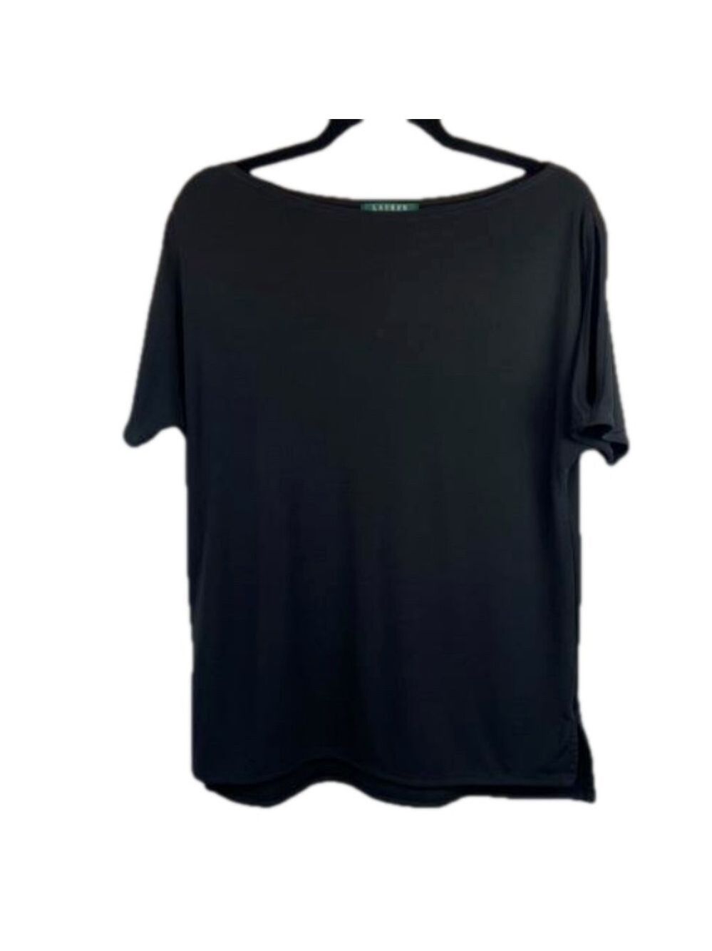 NEW! Ralph Lauren Black Boatneck Cold Shoulder Short Sleeve Blouse Top Medium
